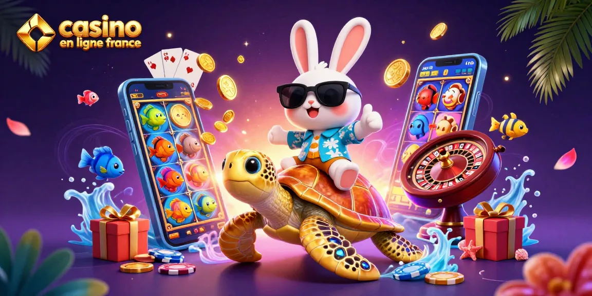 Profitez de l'excitation du casino en ligne France avec un lapin 3D chanceux et une tortue dorée.