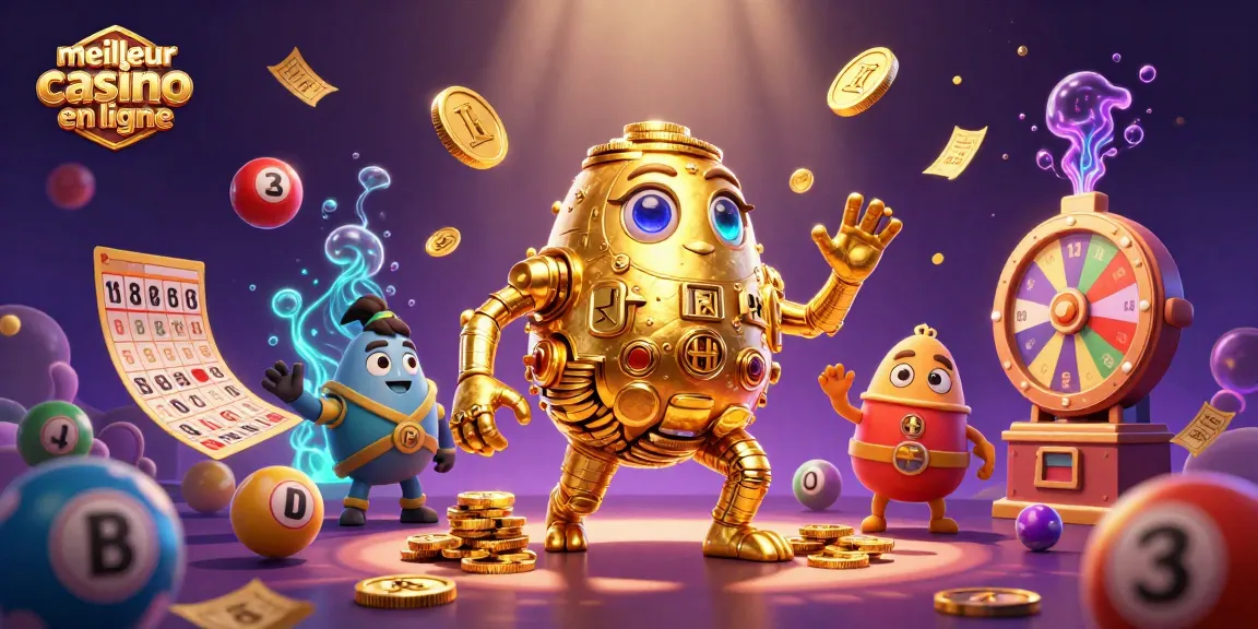 Découvrez le meilleur casino en ligne avec des éléments de loterie colorés et un golem en or dynamique.
