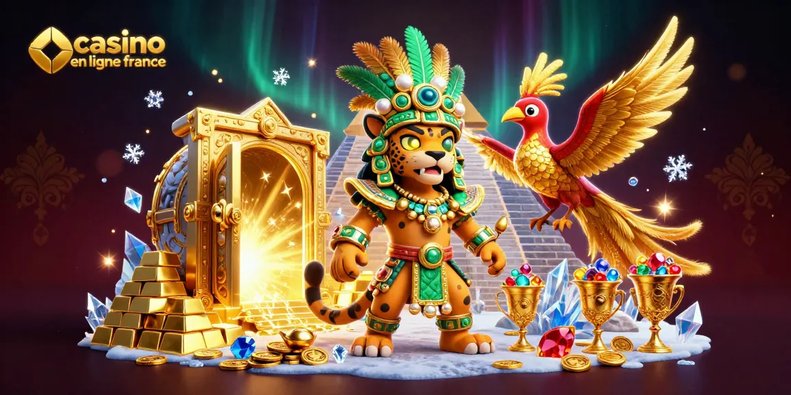 Gagnez avec un casino en ligne en France, illustration dynamique d'un prêtre jaguar et ses trésors