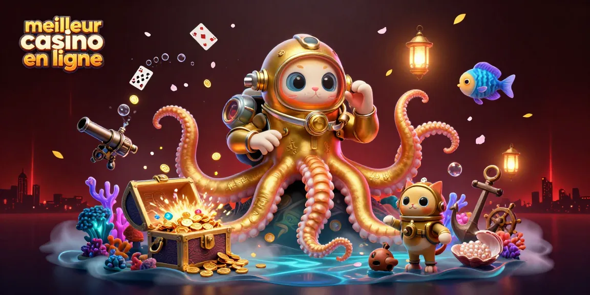 Découvrez le meilleur casino en ligne en 2026 avec une illustration captivante d'un kraken et un chat plongeur.