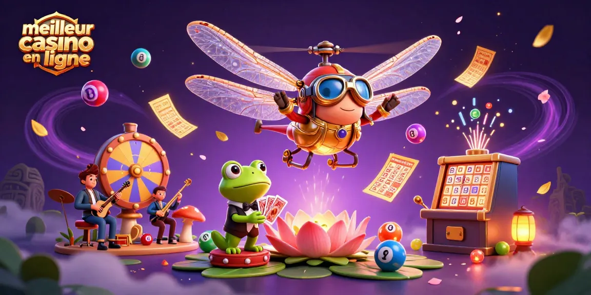 Vibrez avec le meilleur casino en ligne, où un pilote libellule et un croupier grenouille animent le jeu.