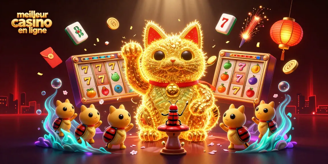 Visitez le meilleur casino en ligne avec ce chat porte-bonheur interactif entouré de jeux dynamiques.