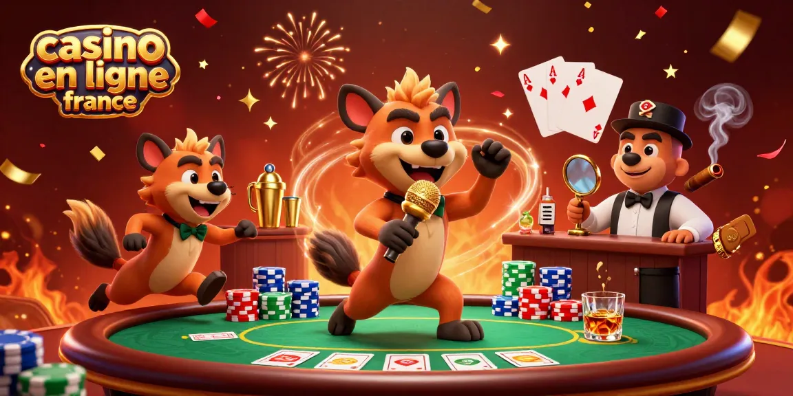 Casino en ligne France : un club de comédie animé avec des hyènes et des jeux de cartes.