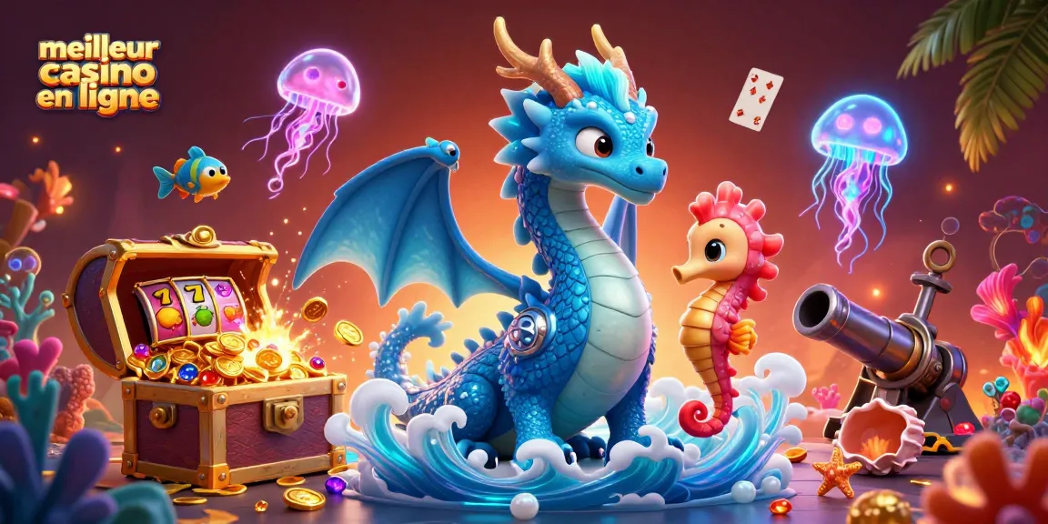 Jouez au meilleur casino en ligne avec un dragon des mers et des coffres au trésor scintillants.