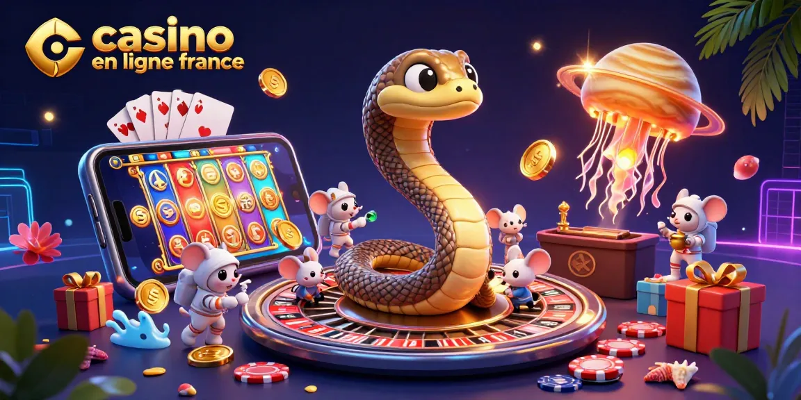 Profitez du jeu captivant au casino en ligne France avec un serpent de Saturne et des astronautes.