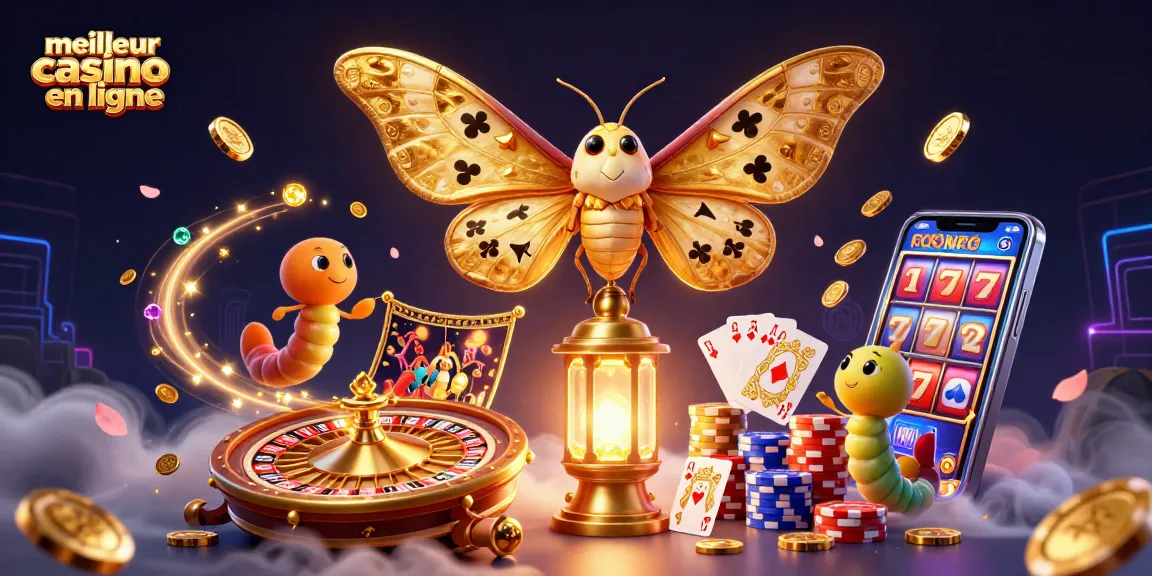 Plongez dans le meilleur casino en ligne avec une scène dynamique de jeux de casino, des pièces dorées et des cartes!