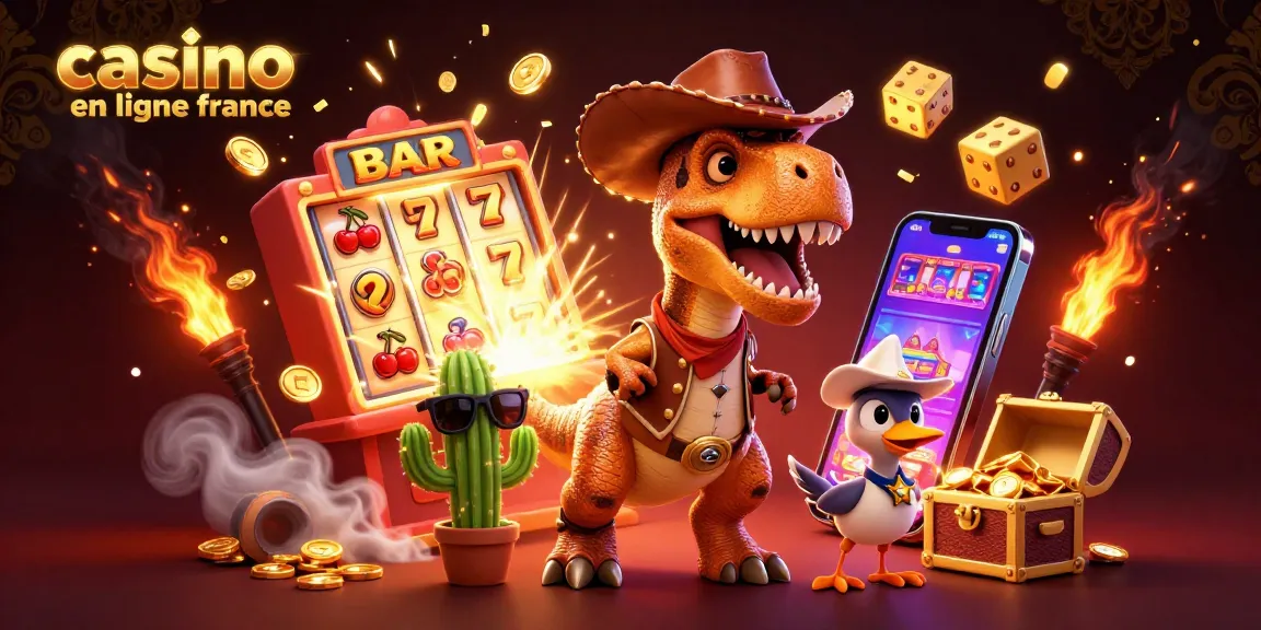 Jouez à des jeux captivants sur casino en ligne France avec un dinosaure cowboy et ses compagnons.