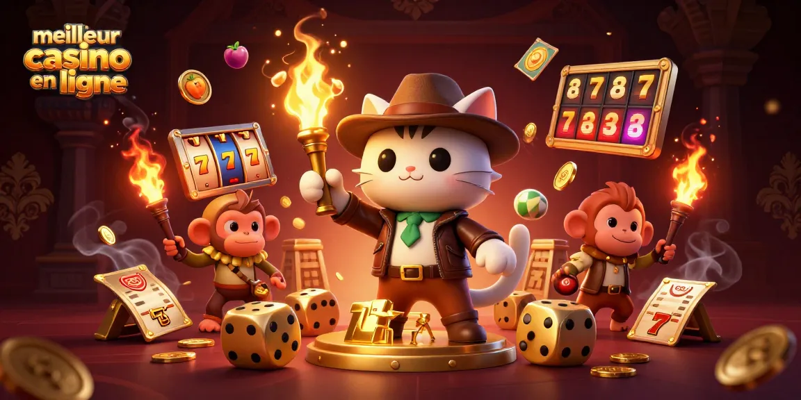 Gagnez au meilleur casino en ligne avec un chat explorateur découvrant un artefact d'or.
