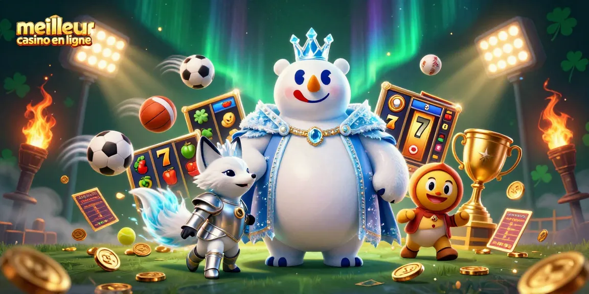 Scène vibrante d'un meilleur casino en ligne illustrant un roi inuit et un renard, avec des éléments de jeu pittoresques.