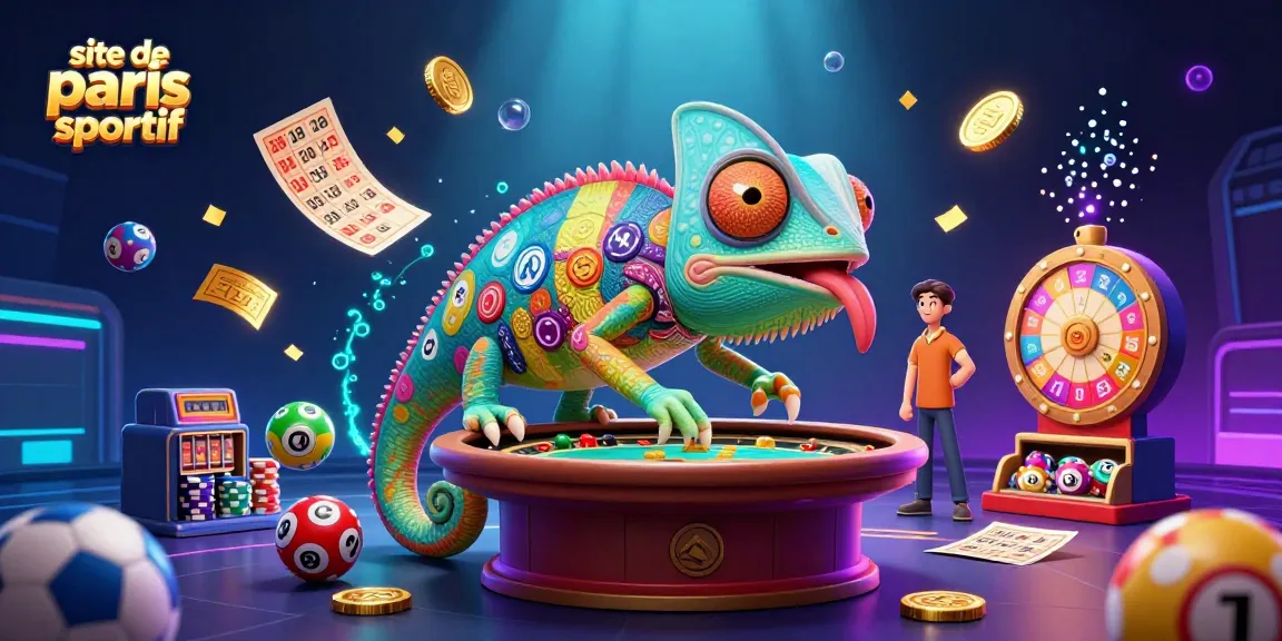 Le site de paris sportif présente un chameleon joueur capturant des gains avec une ambiance de loterie dynamique.