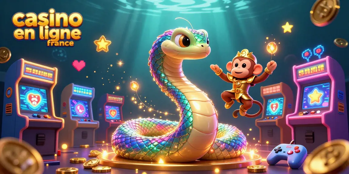 Plongez dans l'univers du casino en ligne France avec un serpent coloré et un roi singe.