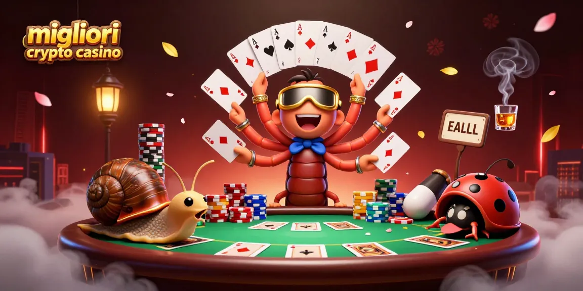 Scopri i migliori crypto casino mentre un millipede croupier distribuisce carte e valuta in un'atmosfera coinvolgente
