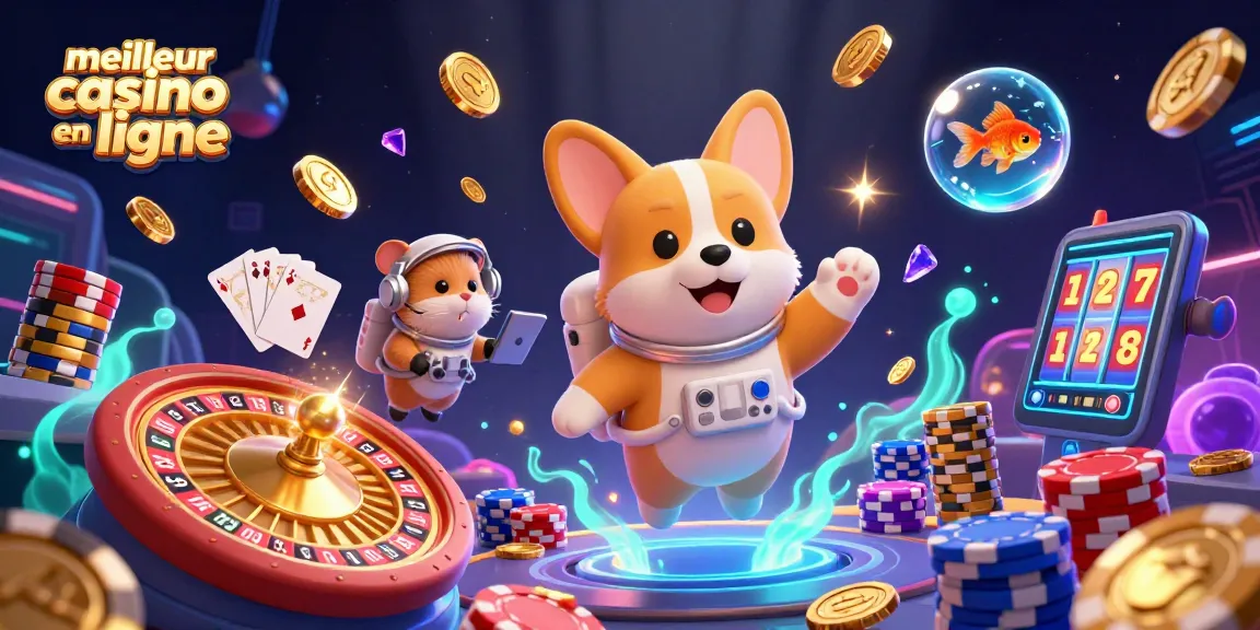 Jouez au meilleur casino en ligne avec un corgi astronaute et des jetons flottants.
