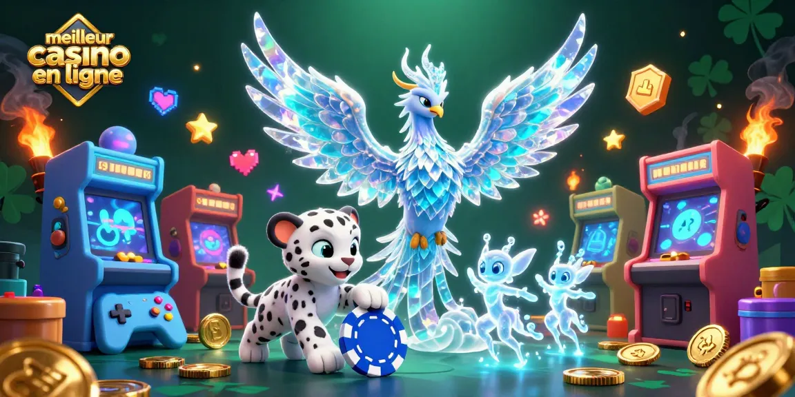 Jouez au meilleur casino en ligne avec une illustration captivante, mettant en avant le phoenix de glace et les espèces lumineuses.