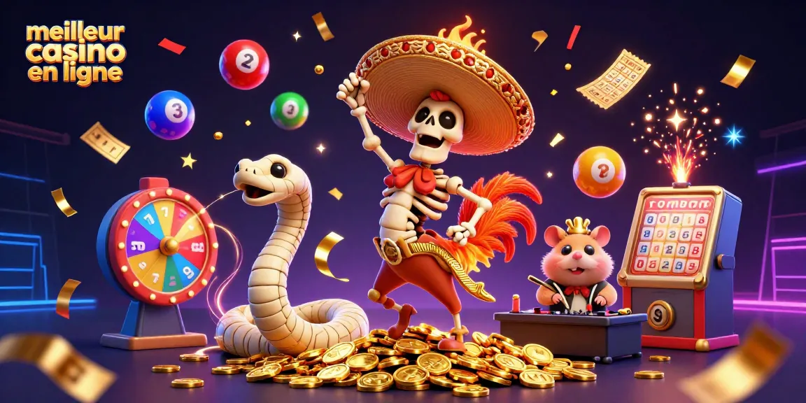 Découvrez le meilleur casino en ligne à travers une illustration festive avec des personnages 3D animés et des éléments de jeu
