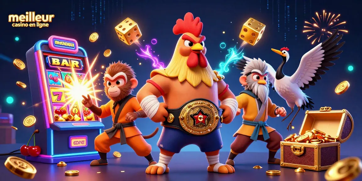 Gagnez avec le meilleur casino en ligne, représentant une scène dynamique de jeux et richesses.
