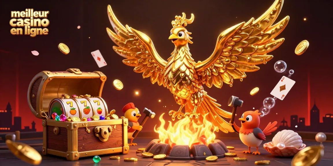 Plongez dans le meilleur casino en ligne avec cette illustration 3D captivante de la phoenix dorée.