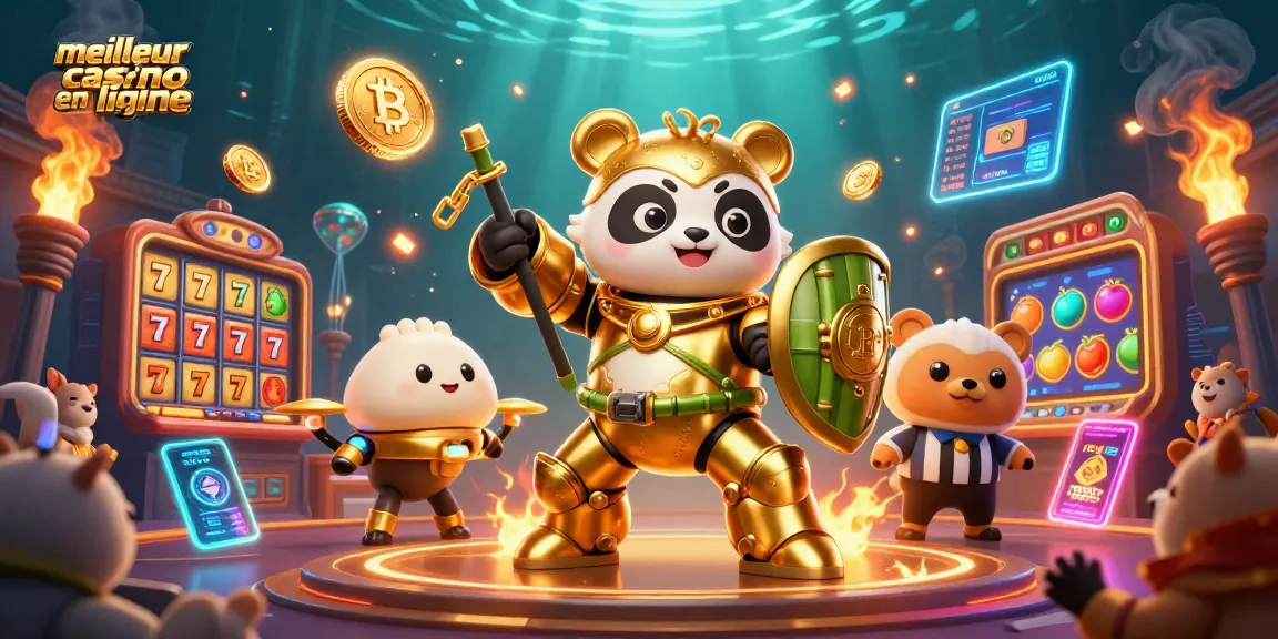 Vivez l'expérience du meilleur casino en ligne avec des personnages de panda doré et des éléments de jeu palpitants.