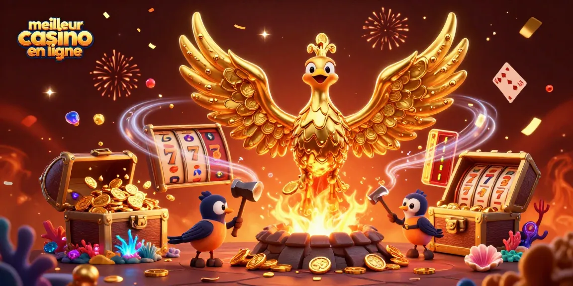 Découvrez l'univers captivant des jeux au meilleur casino en ligne avec une illustration d'un phénix doré.