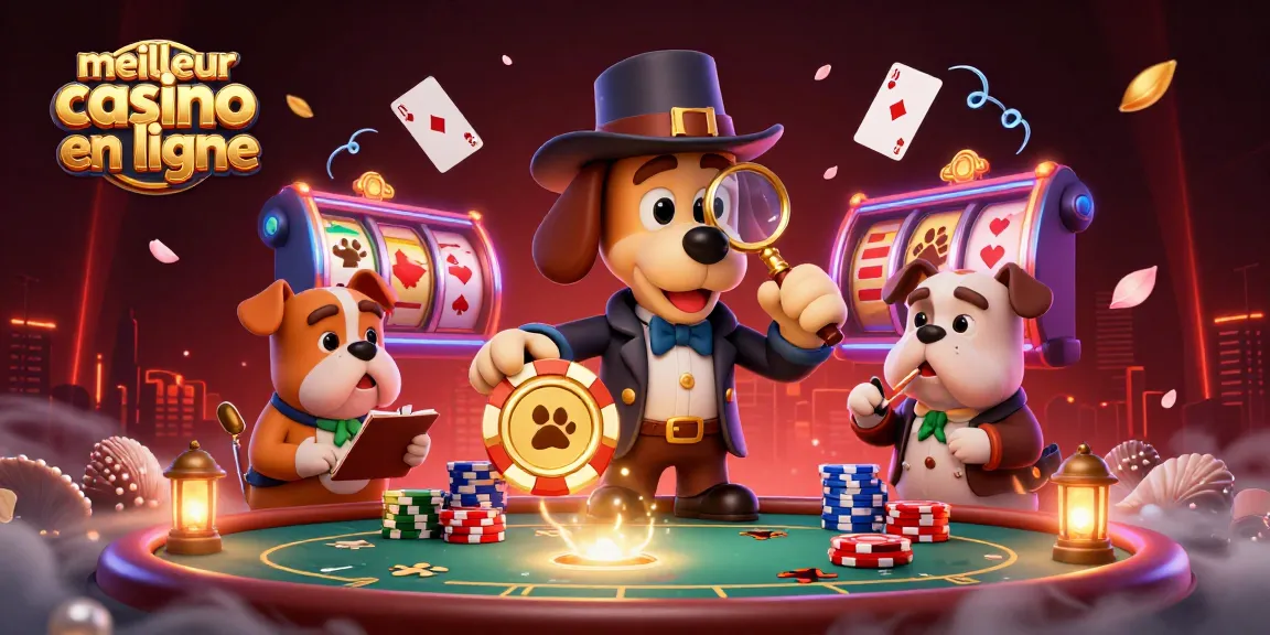 Gagnez avec le meilleur casino en ligne grâce à une illustration 3D captivante de détectives canins.