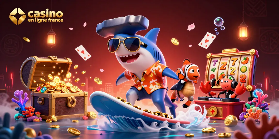 Animation captivante du casino en ligne France avec des personnages marins établissant une ambiance festive.
