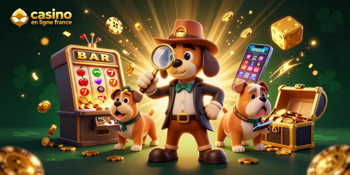 Le casino en ligne France s'anime avec des personnages détectives et une machine à sous éclatante.